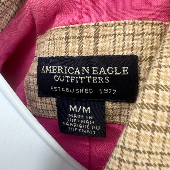 American Eagle Outfitters Cream/Beige Plaid Sport Jacket Womens Medium Y2k Lined - Picture 7 of 10